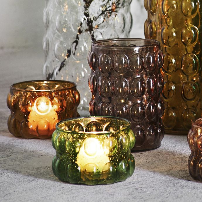 Skleněný svícínek Bubbles Amber 10 cm