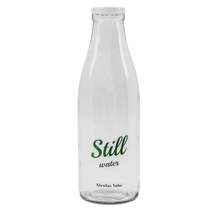Skleněná lahev na vodu s nápisy Still / Sparkling  1 l