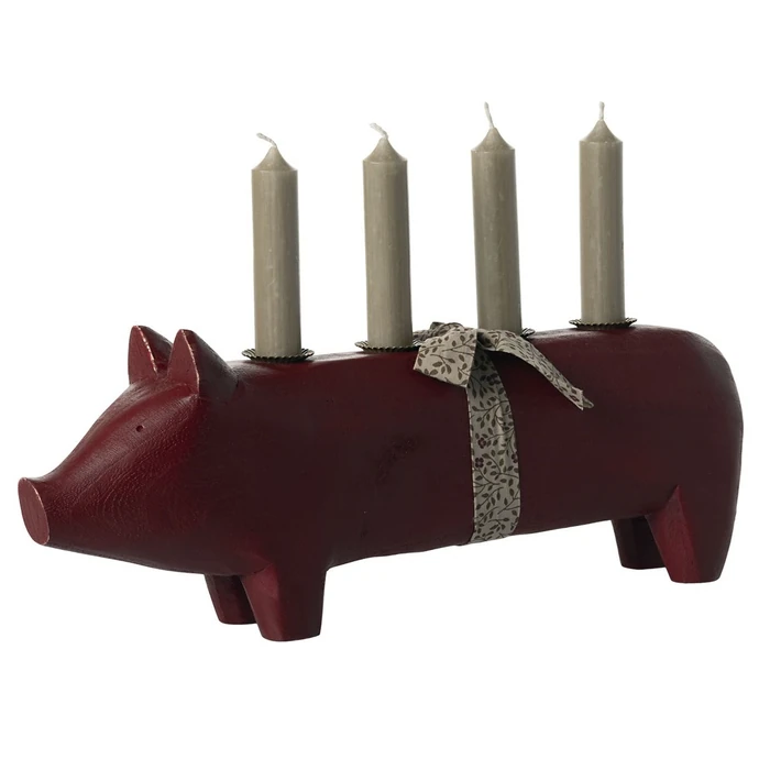 Adventní svícen Wooden Pig Red Large