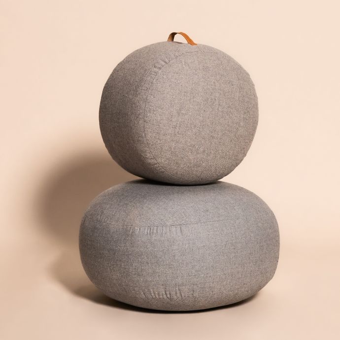 Vlněný pouf s koženým uchem Herringbone