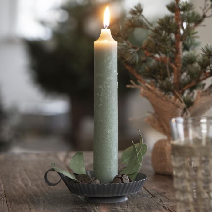 Kovový svícen s ouškem Grey Grooved 13 cm