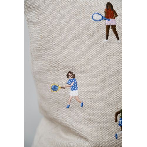 Lěnný povlak na polštář Tennis Embroidered 48x48 cm
