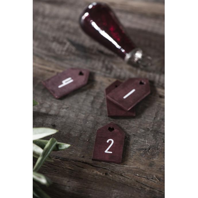 Dřevěné štítky na adventní věnec Red - set 4 ks