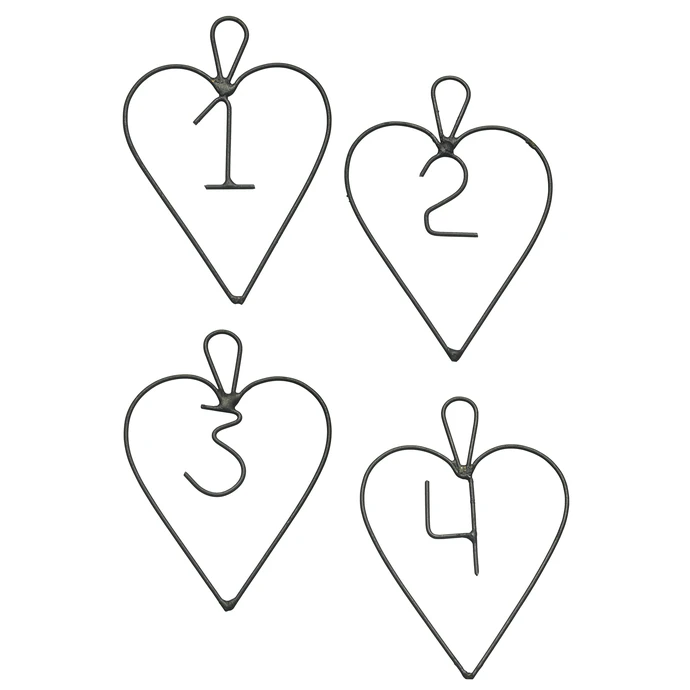 Adventní kovové číslice Hearts 1-4 set - 7cm