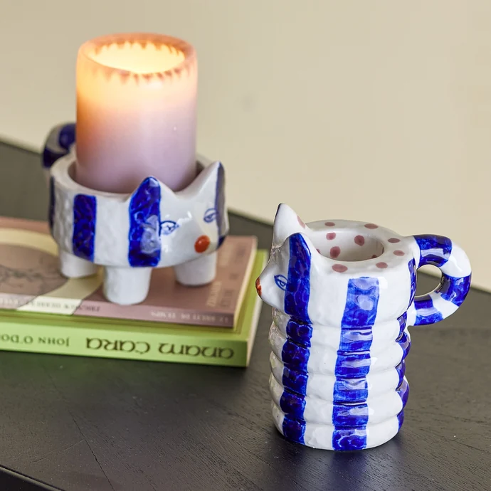 Keramický svícen Caty Blue – set 2 ks