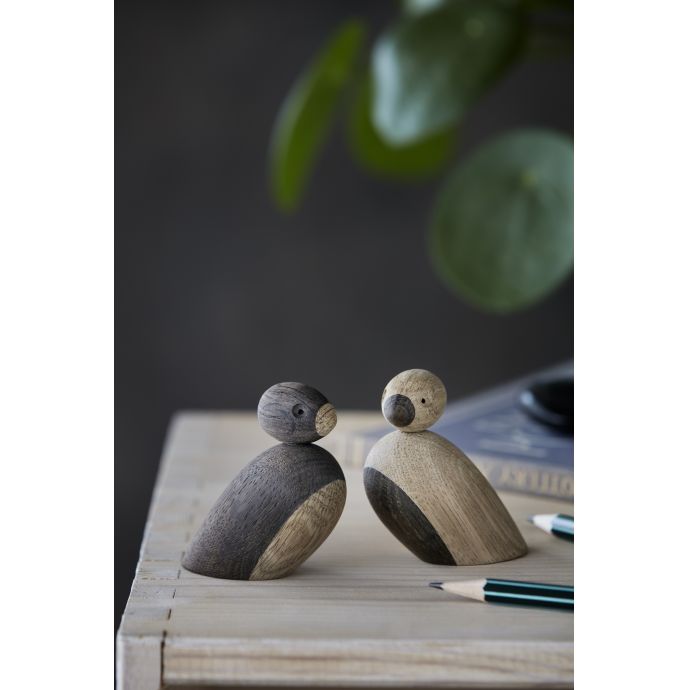 Dřevěný ptáček Natural and Smoked Oak Wood - Set 2 ks