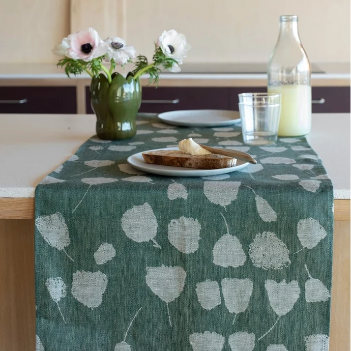 Bavlněn běhoun Bouquet Linen Green 150x45 cm