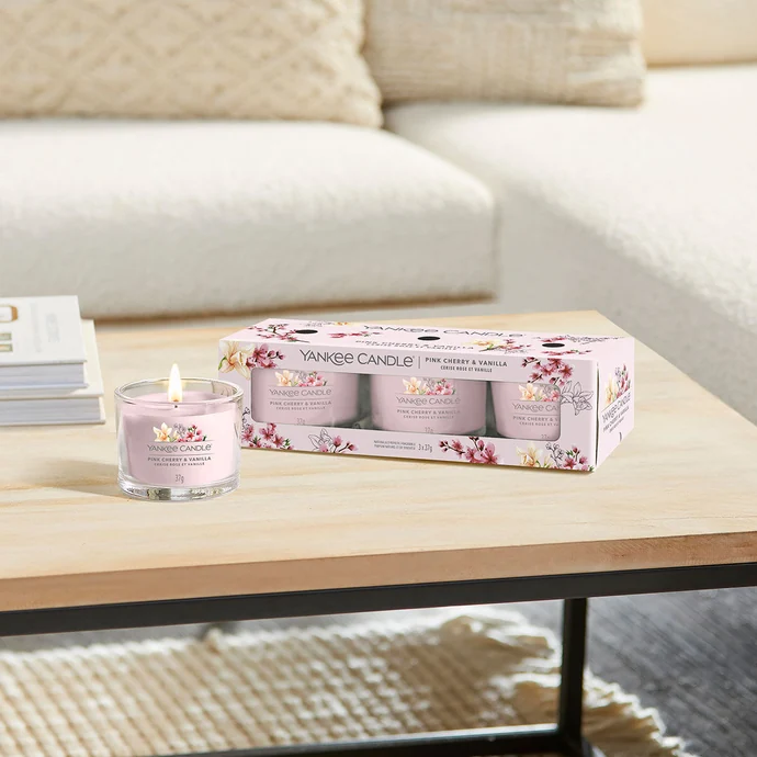 Votivní svíčka ve skle Yankee Candle 3 ks - Pink Cherry/Vanilla