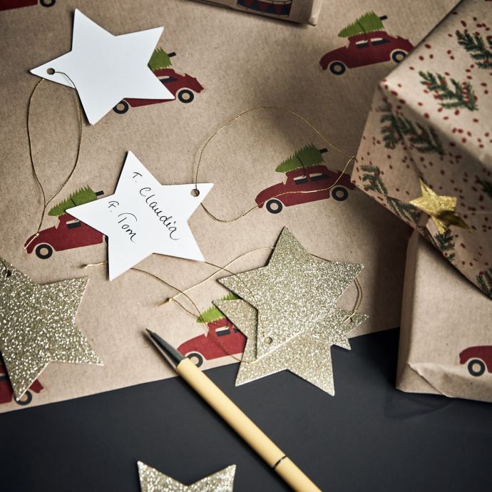Vánoční jmenovky na dárky Star Glitter - set 12 ks