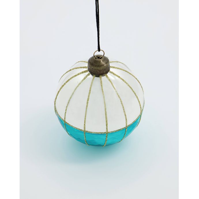 Skleněná vánoční ozdoba Lines Turquoise 8cm