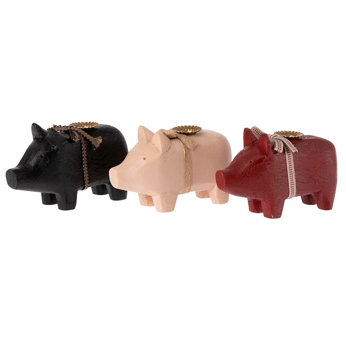 Svícen Wooden Pig Red - Small