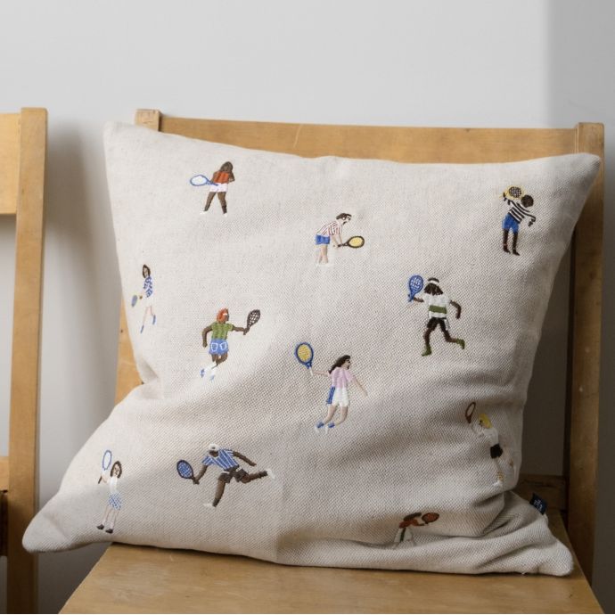 Lněný povlak na polštář Tennis Embroidered 48x48 cm