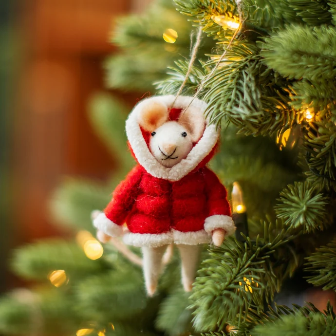 Plstěná vánoční ozdoba Mouse in Puffer Jacket