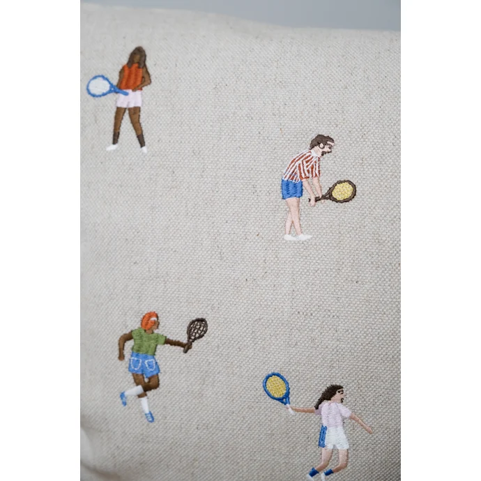 Lěnný povlak na polštář Tennis Embroidered 48x48 cm