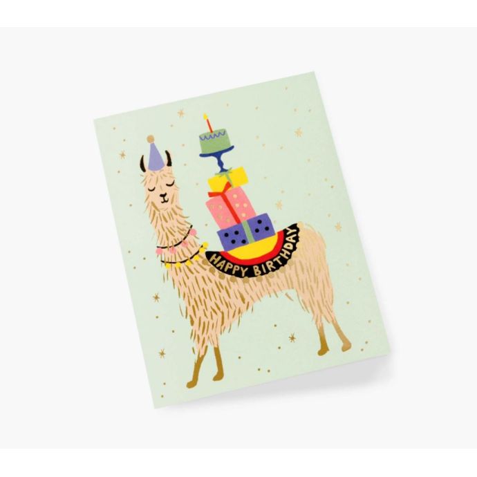 Přání se zlatou obálkou Llama Birthday