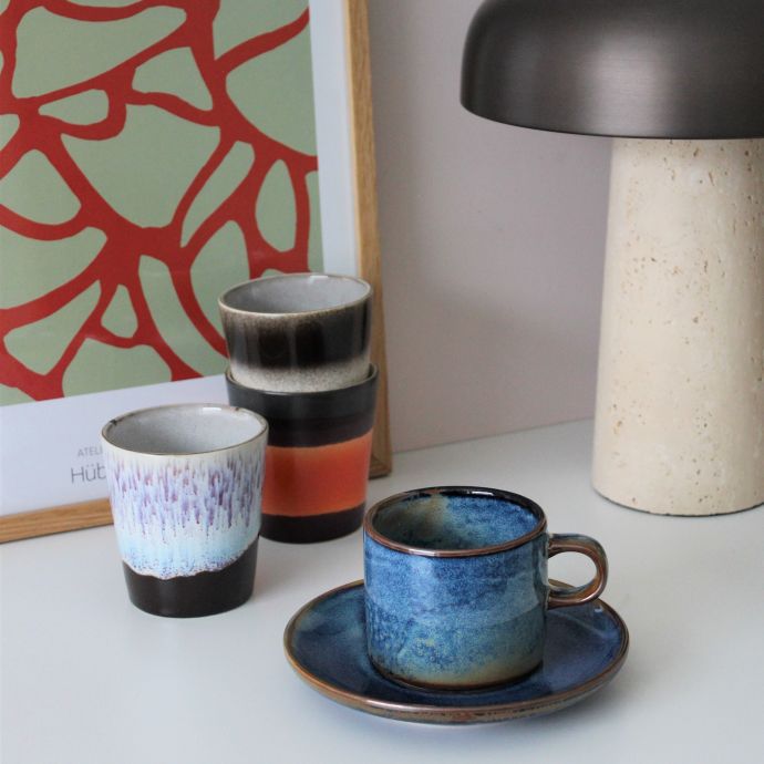 Keramický šálek s podšálkem Rustic Blue
