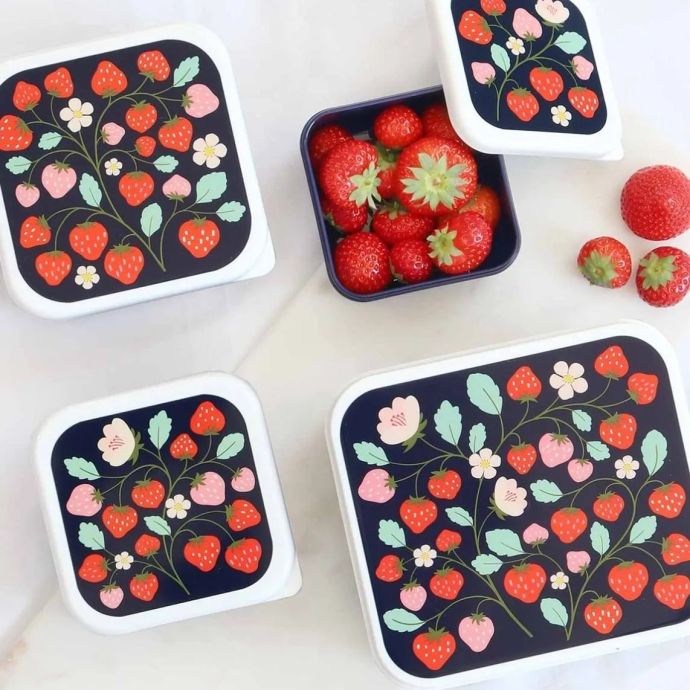 Svačinový box Strawberries - set 4 ks