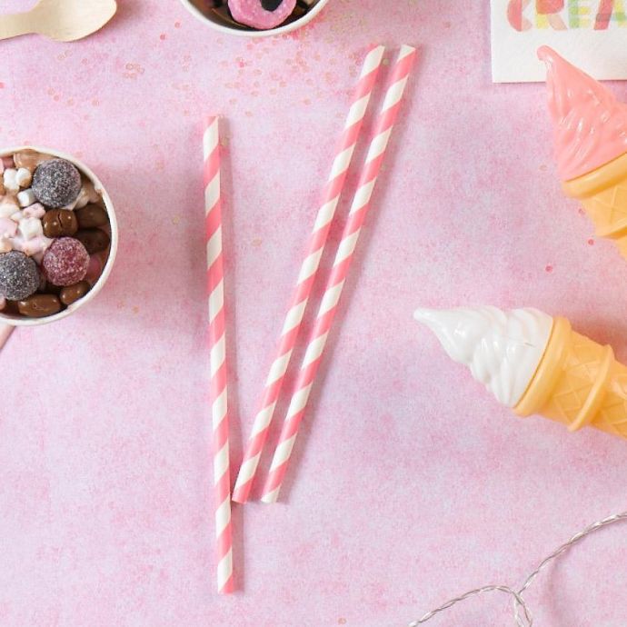 Papírové slámky Pink Stripe - set 30 ks