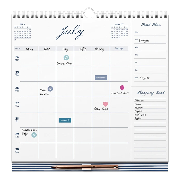 Rodinný týdenní kalendář Blue s propiskou 2023