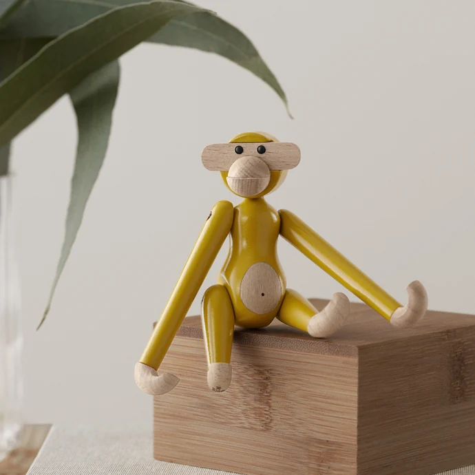 Dřevěná opička Monkey Mini Vintage Yellow 9,5 cm