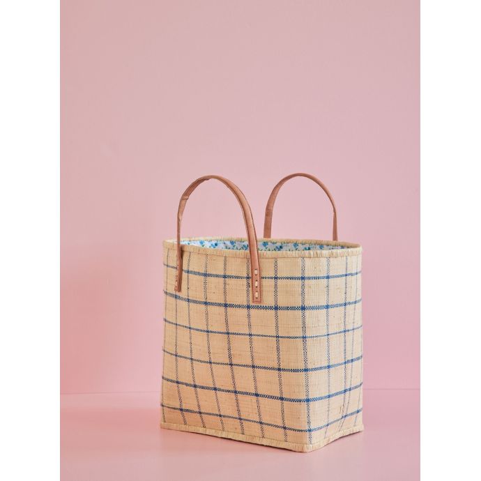 Taška z rafie Natural/Navy Blue Checks Large