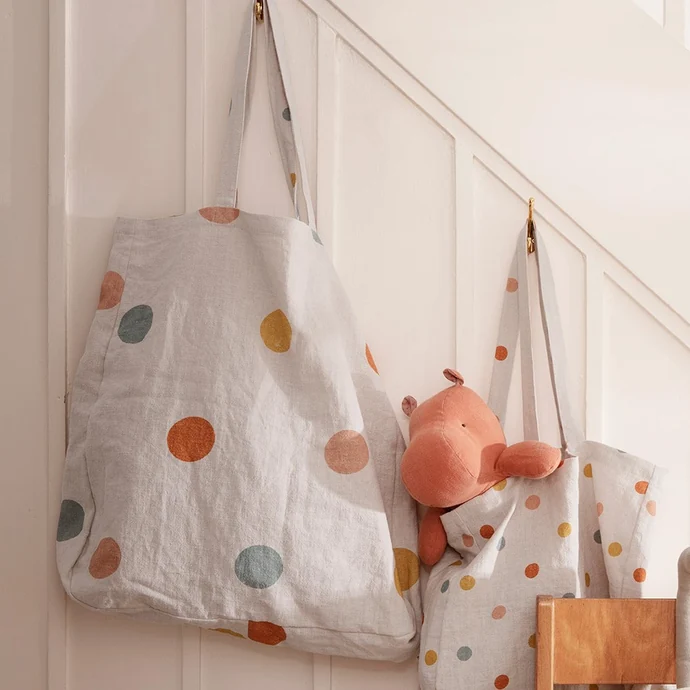 Lněná taška Tote Multi Dots - large