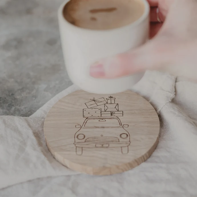 Dřevěný podtácek Christmas Car