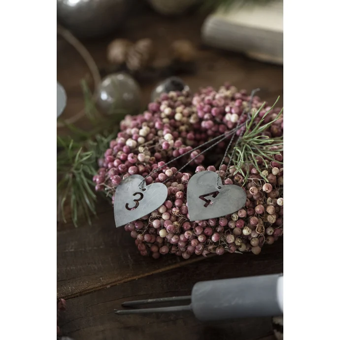 Plechové adventní štítky Heart Silver - set 4 ks