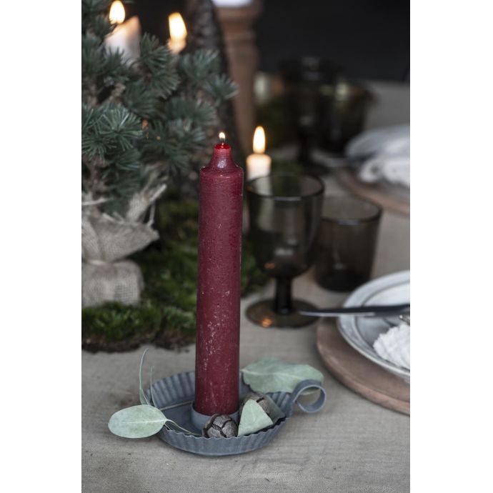 Kovový svícen s ouškem Grey Grooved 13 cm