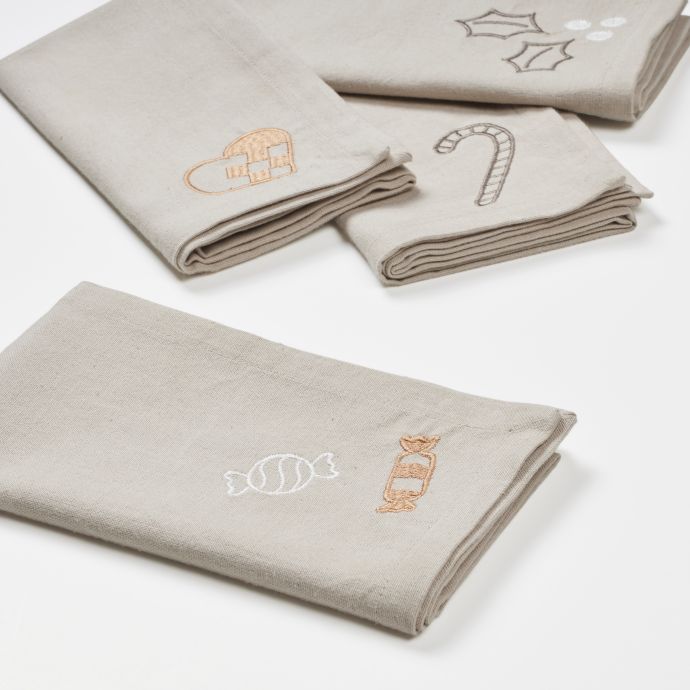 Vyšívaný ubrousek Fryd Light Warm Grey - set 4 ks