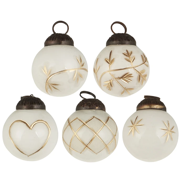 Mini vánoční ozdoby White Gold Engraving - set 10 ks