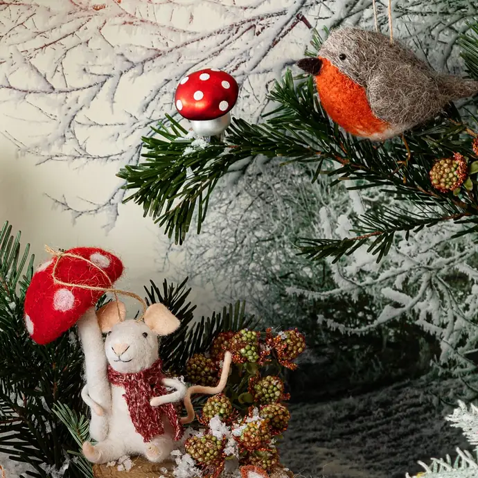 Plstěná vánoční ozdoba Mouse with Mushroom