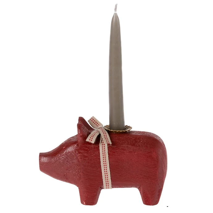 Svícen Wooden Pig Red - Small