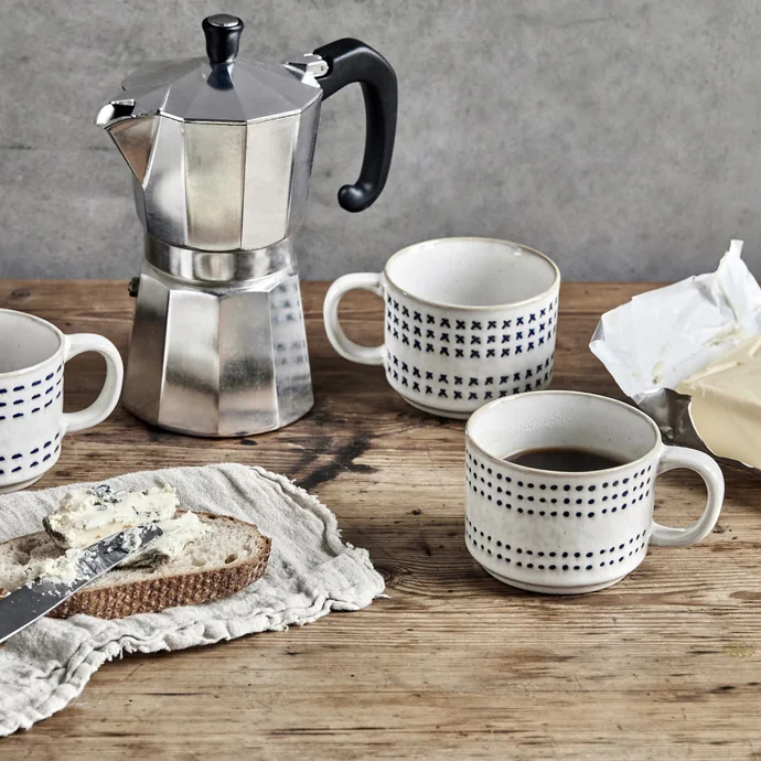 Kameninový hrnek Stitch Off White – set 3 ks