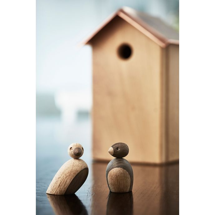 Dřevěný ptáček Natural and Smoked Oak Wood - Set 2 ks