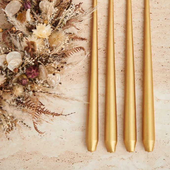 Svíčka Taper 32 cm – 90 Gold Metallic – set 2 ks