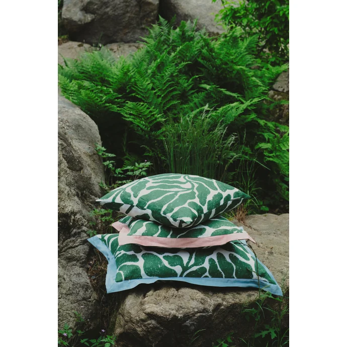 Lněný povlak na polštář Leaves Green 48x48 cm
