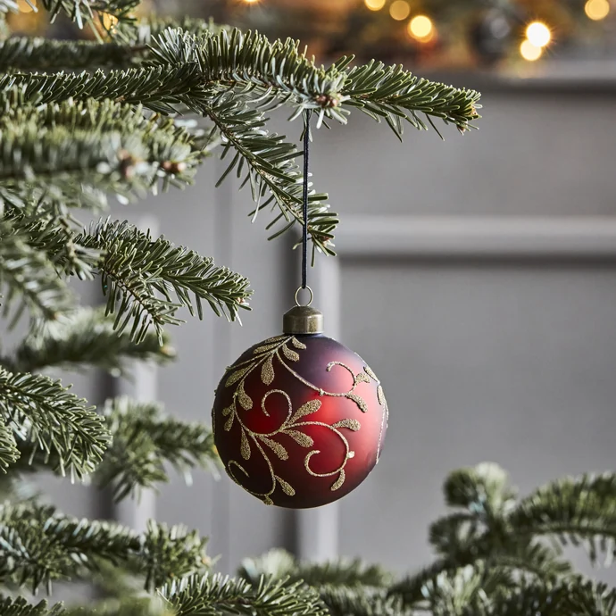 Skleněná vánoční ozdoba Flori Red – set 4 ks