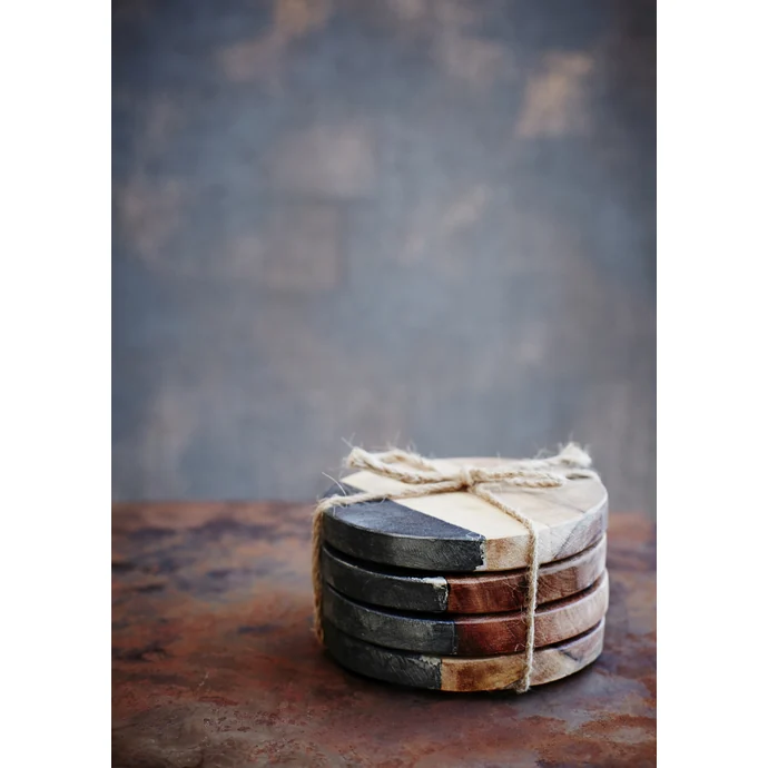 Kulaté podtácky Wood/black marble - set 4 ks