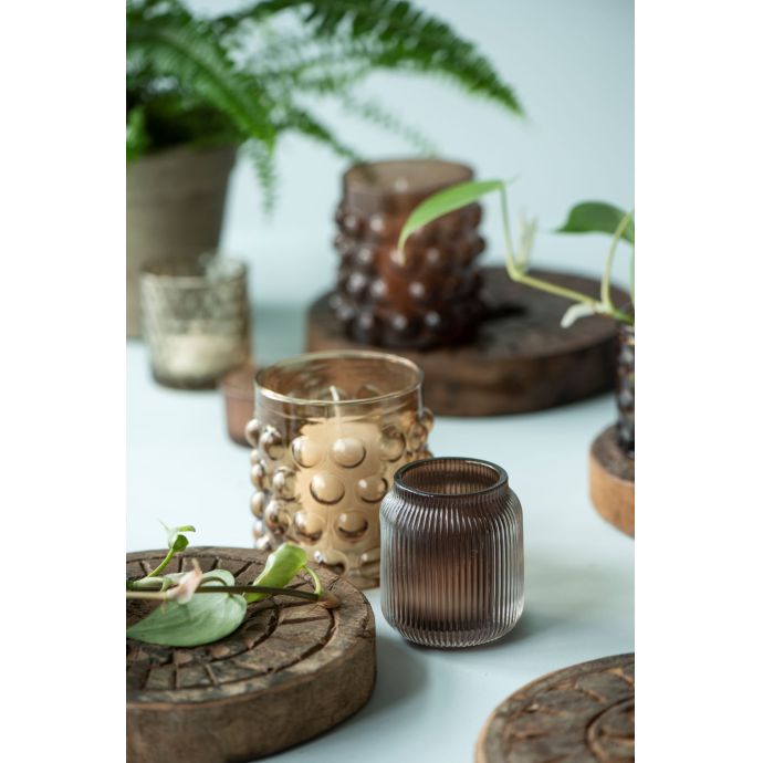 Skleněný svícen na čajovou svíčku Dark Brown 8cm