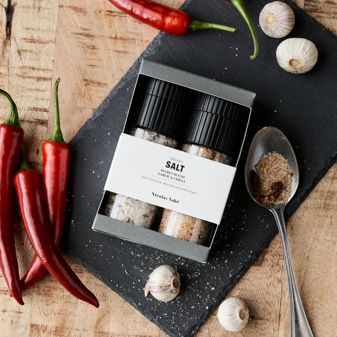 Dárková sada solí Nicolas Vahé - Secret blend & Garlic Chilli Salt