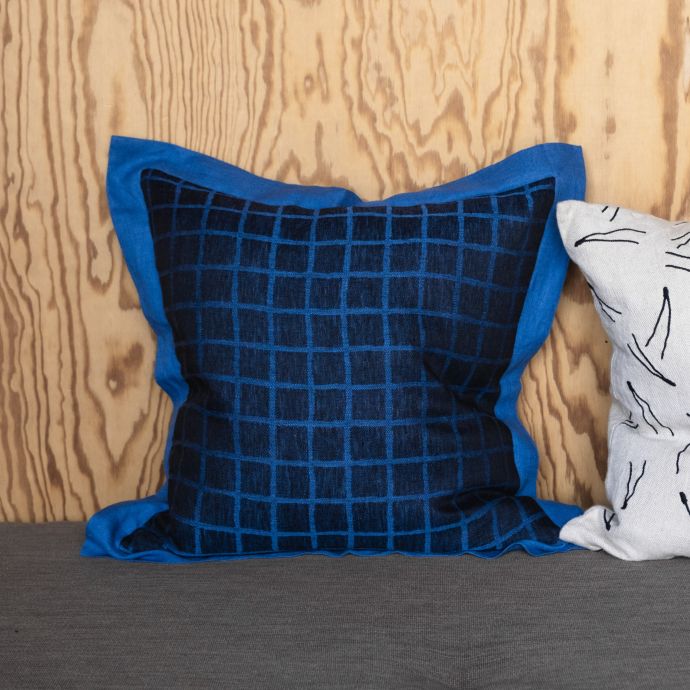 Lněný povlak na polštář Rutig Jacquard Woven Blue Black 48x48 cm