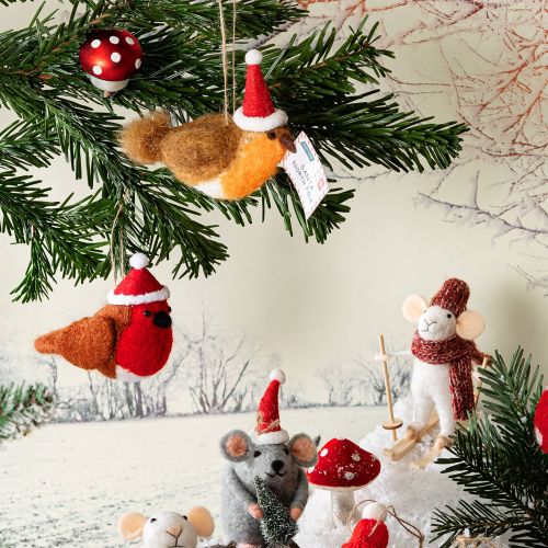 Plstěná vánoční ozdoba Skiing Mouse