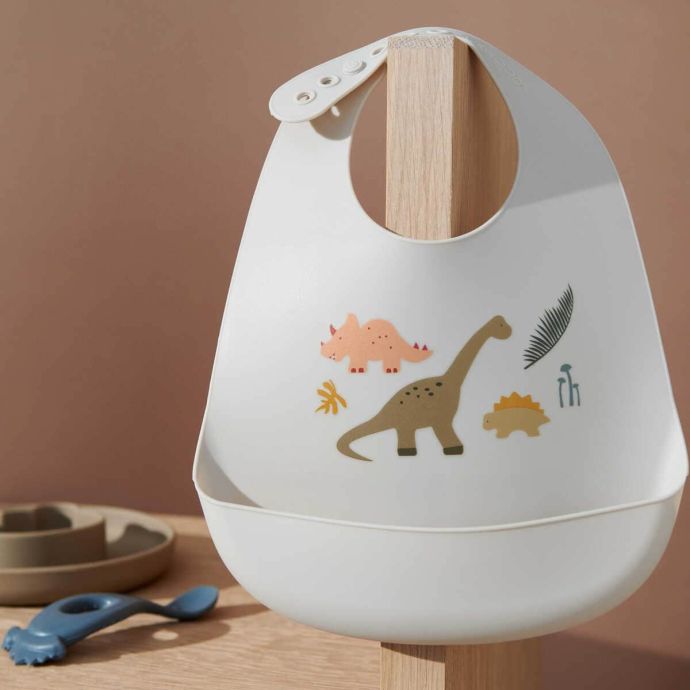 Silikonový bryndák s kapsou Tilda Dino Dark Sandy - Set 2 ks