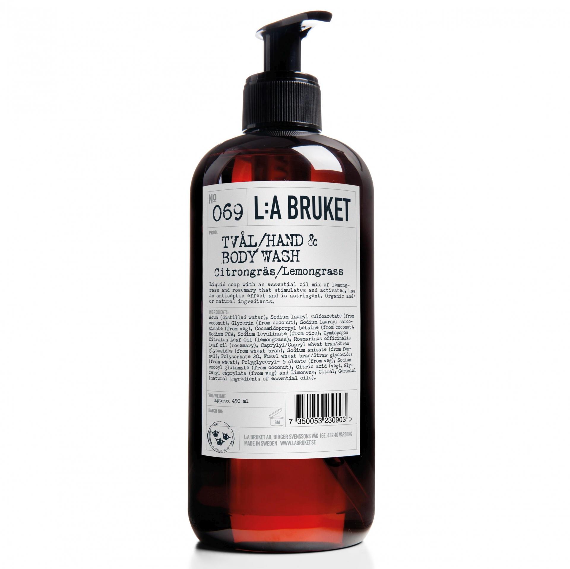 L:A BRUKET Tekuté mýdlo citronová tráva 450 ml, černá barva, bílá barva, hnědá barva, plast