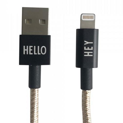 DESIGN LETTERS Textilní kabel pro Apple Gold, černá barva, zlatá barva, kov, plast, textil