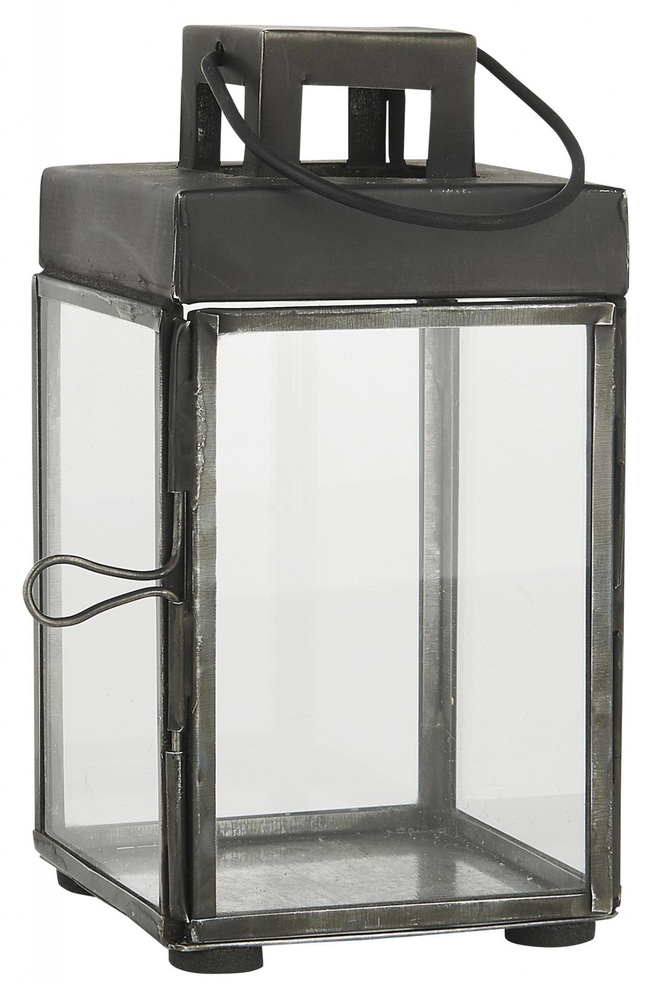 IB LAURSEN Kovová lucernička Lantern Square 15,5cm, černá barva, sklo, kov