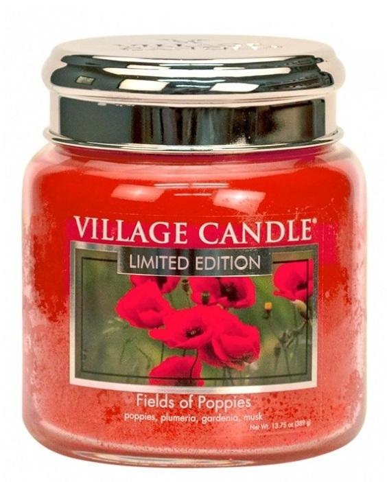 VILLAGE CANDLE Svíčka Village Candle - Fields of Poppies 389g, červená barva, sklo, kov