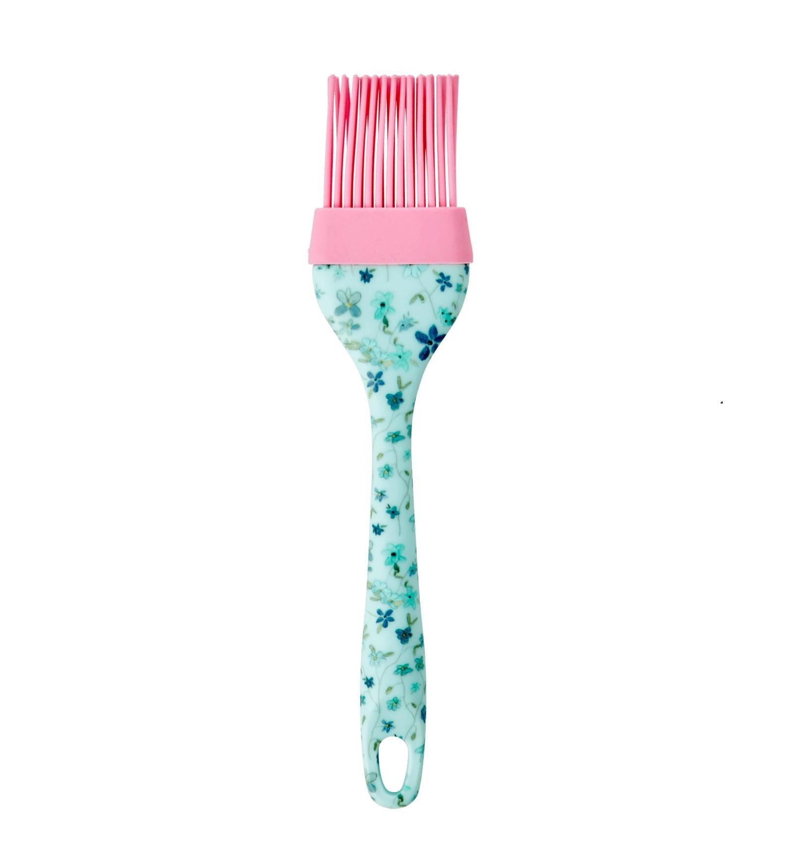 rice Silikonová mašlovačka Blue Floral, růžová barva, modrá barva, plast