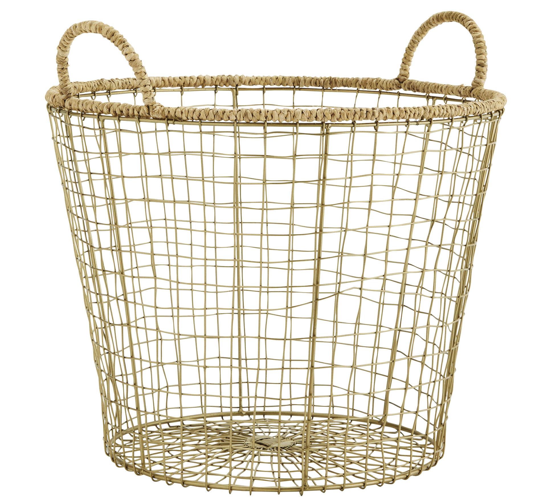 MADAM STOLTZ Drátěný koš Antique Brass Jute, zlatá barva, kov